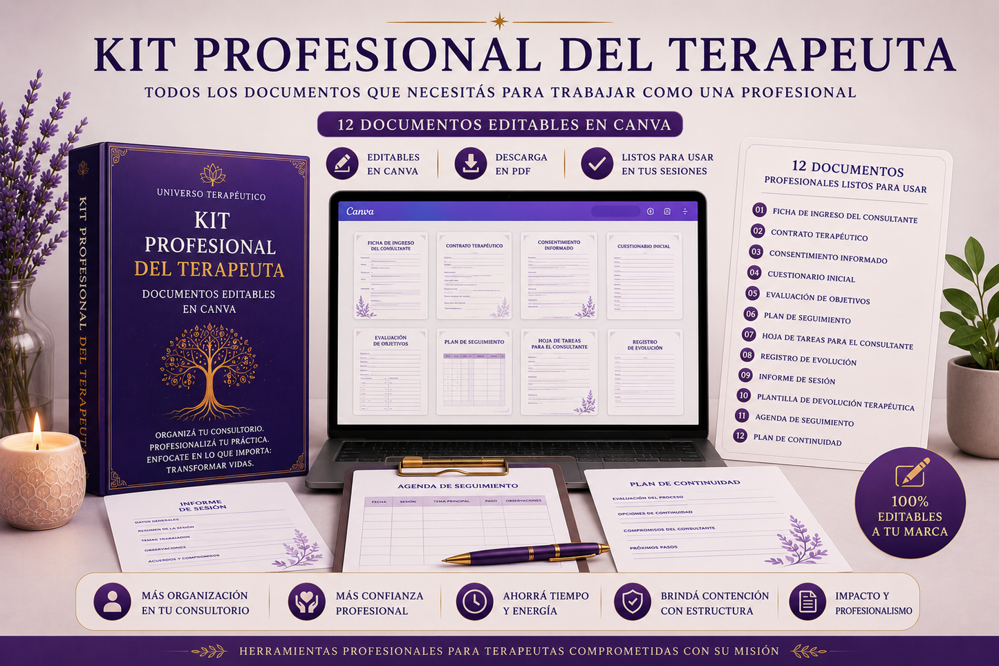 12 PLANILLAS EDITABLES PARA SESIONES (kit profesional del terapeuta)